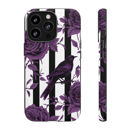 Striped Crows and Roses Tough Cases for iPhone Samsung Google PhonesPhone CaseVTZdesignsiPhone 13 ProMatteAccessoriescrowsGlossy