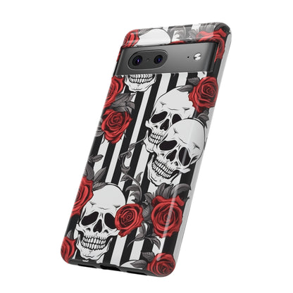 Striped Skulls and Roses Tough Case for iPhone Samsung Google PhonePhone CaseVTZdesignsiPhone 12 MiniMatteAccessoriesGlossygothic