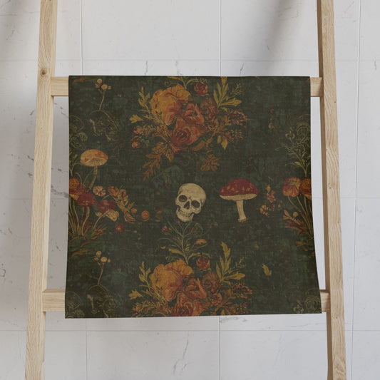 Mushrooms and Skulls Floral Hand Towel