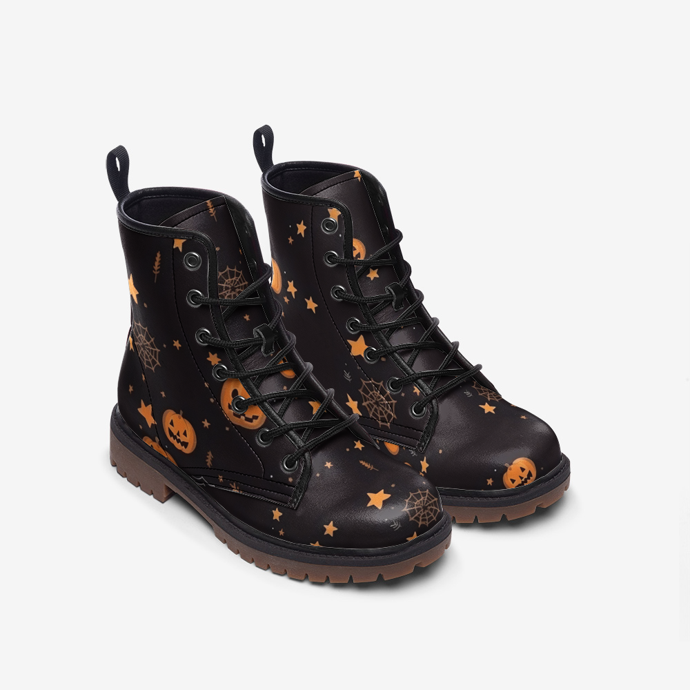 Pumpkins and Spiderwebs Casual Leather Lightweight Boots