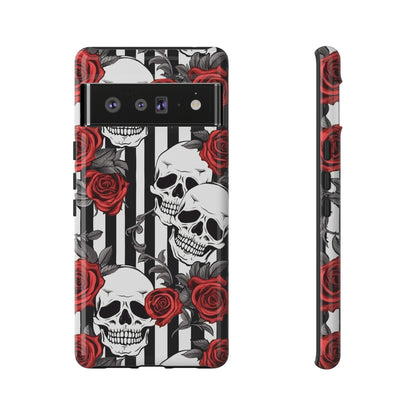 Striped Skulls and Roses Tough Case for iPhone Samsung Google PhonePhone CaseVTZdesignsGoogle Pixel 6 ProGlossyAccessoriesGlossygothic