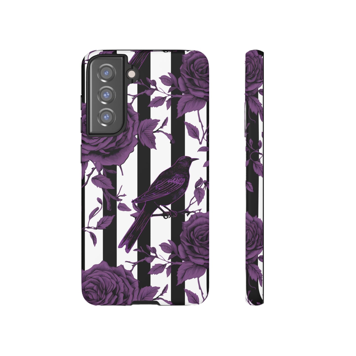 Striped Crows and Roses Tough Cases for iPhone Samsung Google PhonesPhone CaseVTZdesignsSamsung Galaxy S21 FEMatteAccessoriescrowsGlossy
