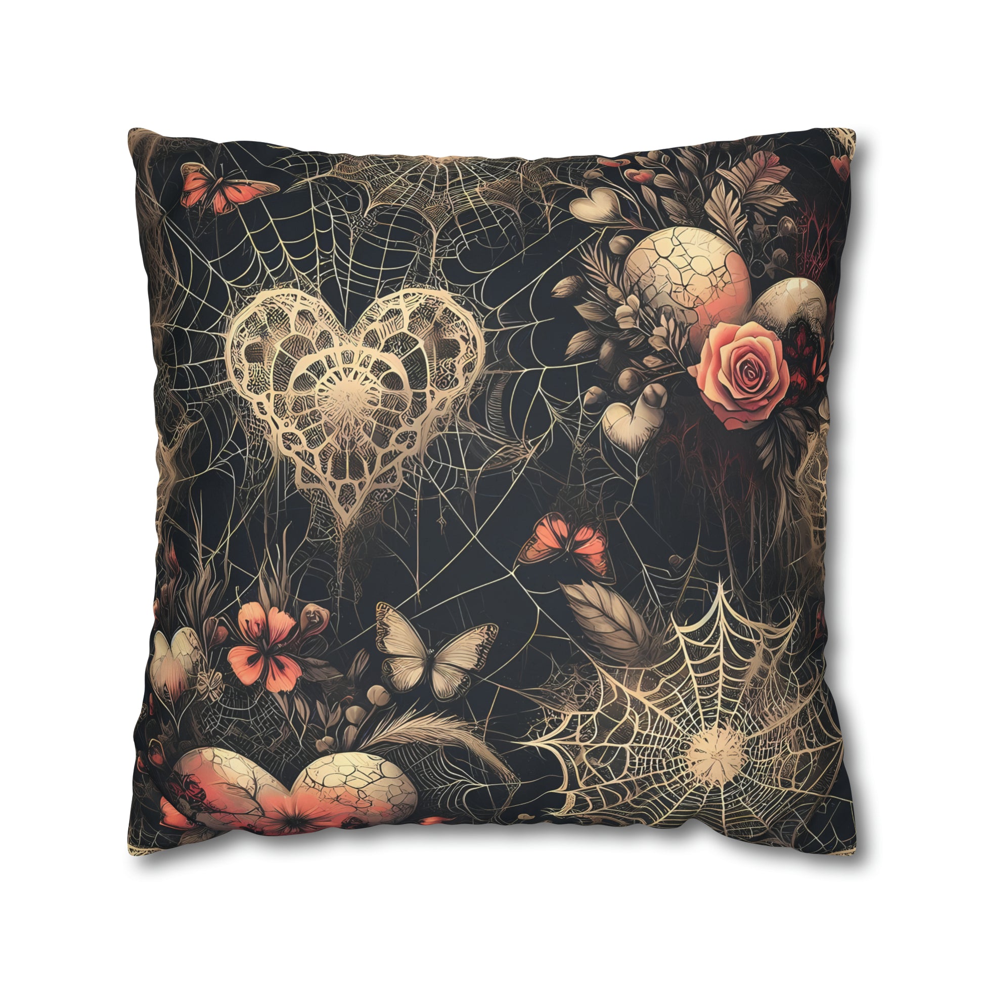 Spiderweb Hearts and Roses Faux Suede Square Pillow CaseHome DecorVTZdesigns20" × 20"All Over PrintAOPBed