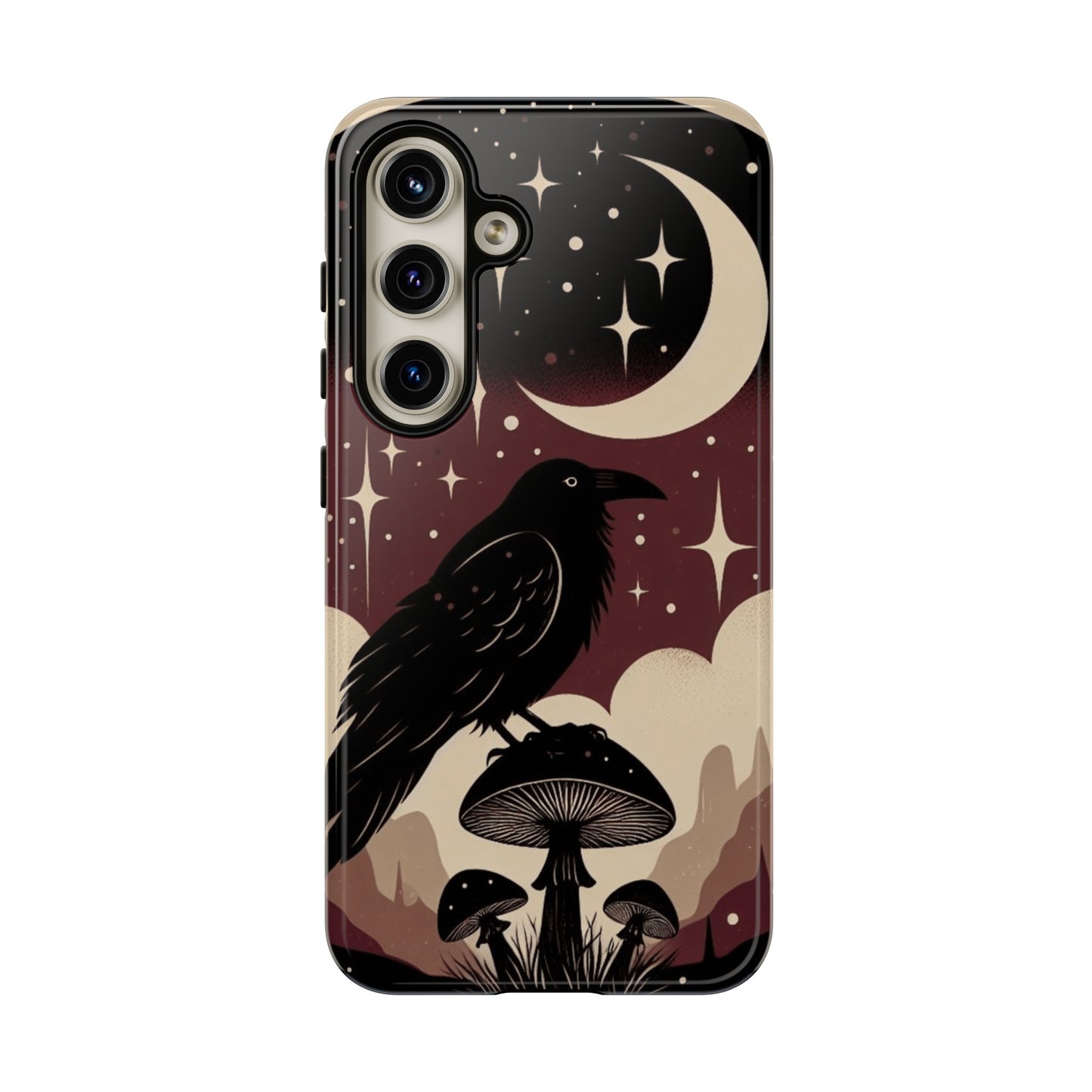 Raven On Mushroom Tough Phone Case For iPhone Samsung Google