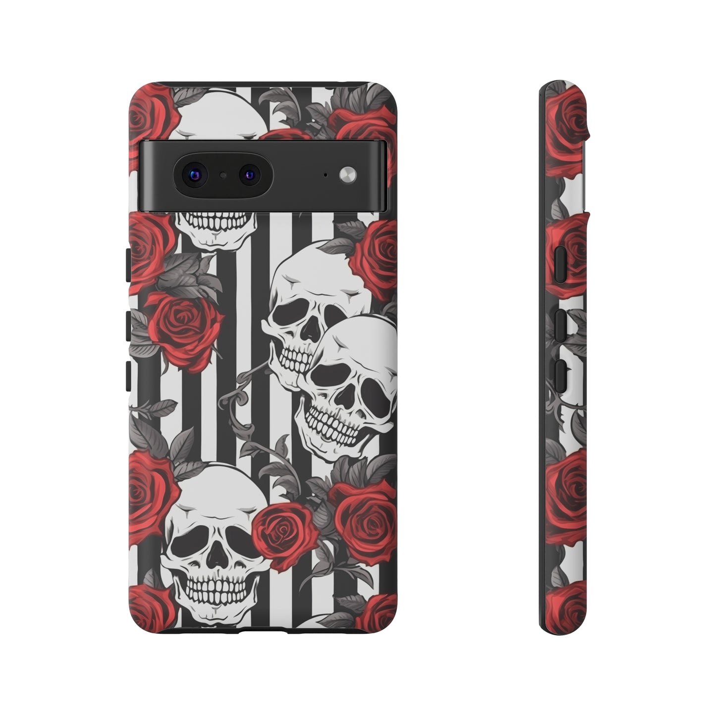 Striped Skulls and Roses Tough Case for iPhone Samsung Google PhonePhone CaseVTZdesignsGoogle Pixel 7MatteAccessoriesGlossygothic