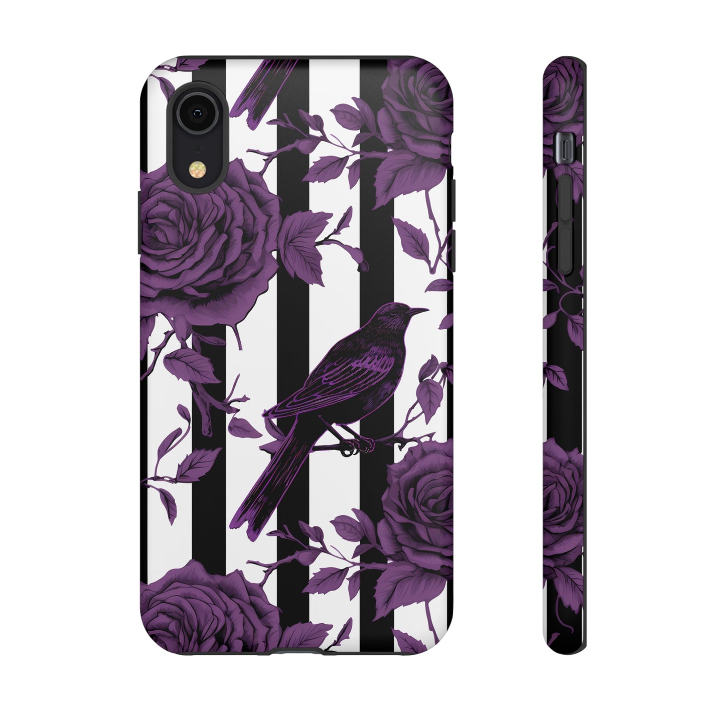 Striped Crows and Roses Tough Cases for iPhone Samsung Google PhonesPhone CaseVTZdesignsiPhone XRMatteAccessoriescrowsGlossy