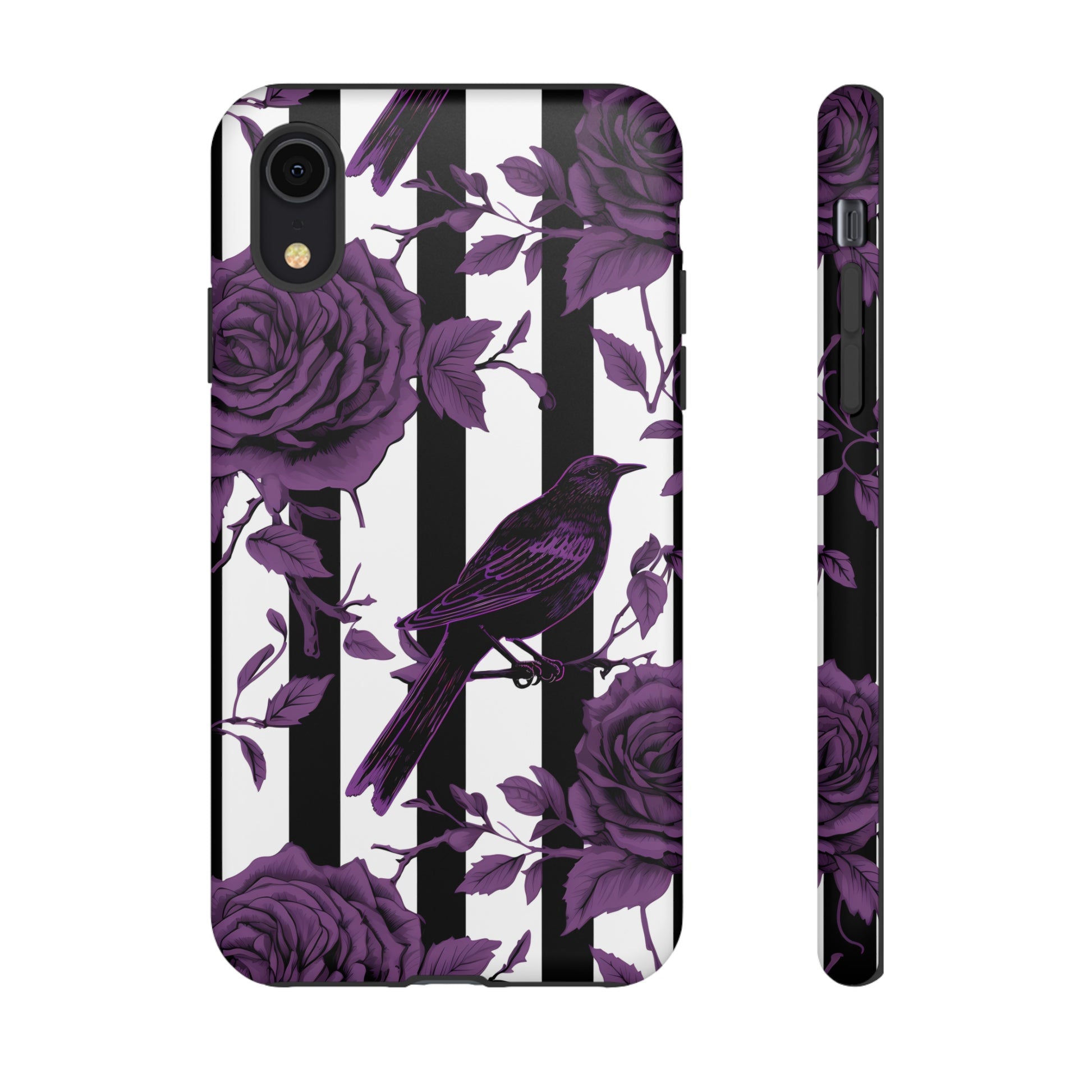 Striped Crows and Roses Tough Cases for iPhone Samsung Google PhonesPhone CaseVTZdesignsiPhone XRMatteAccessoriescrowsGlossy