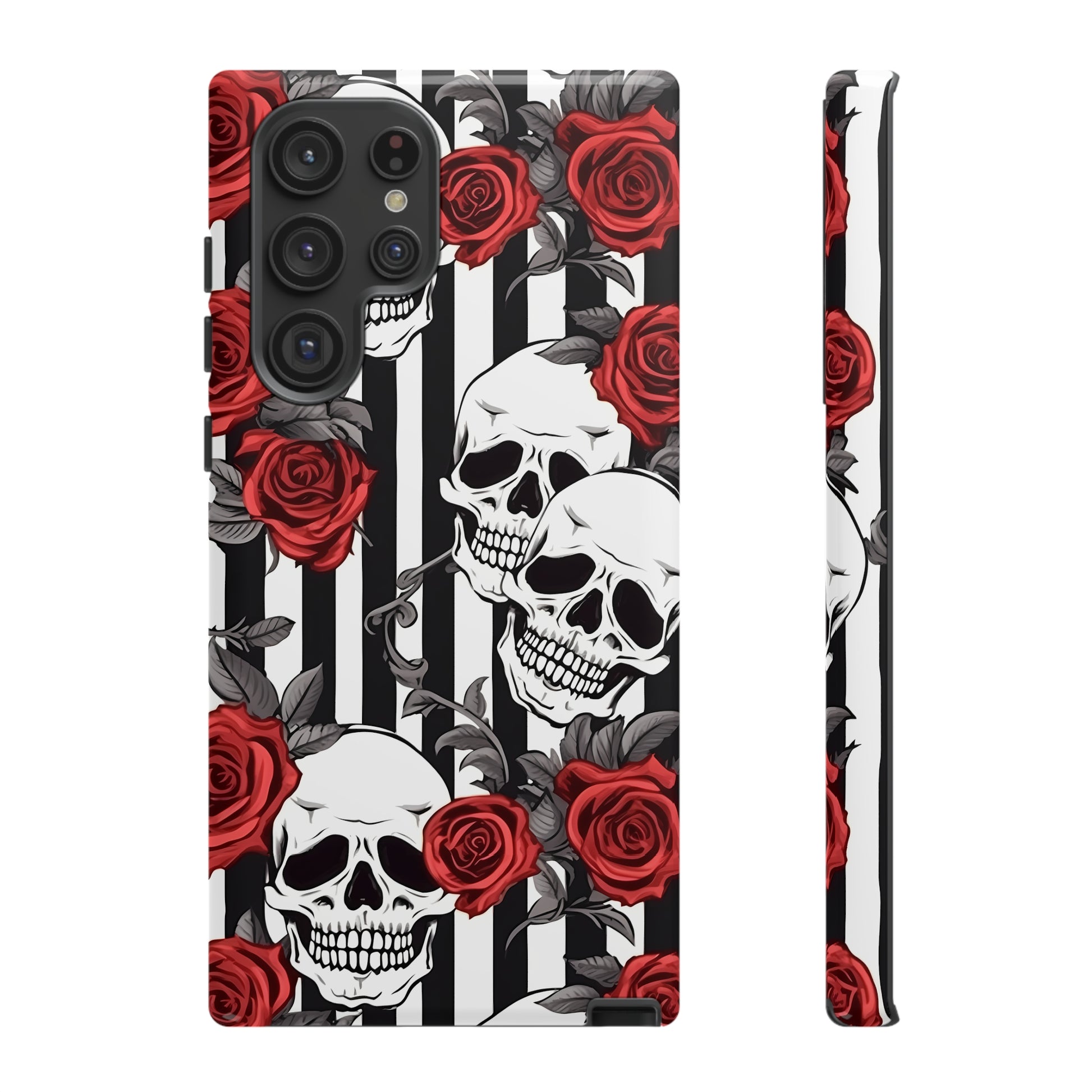 Striped Skulls and Roses Tough Case for iPhone Samsung Google PhonePhone CaseVTZdesignsSamsung Galaxy S22 UltraGlossyAccessoriesGlossygothic