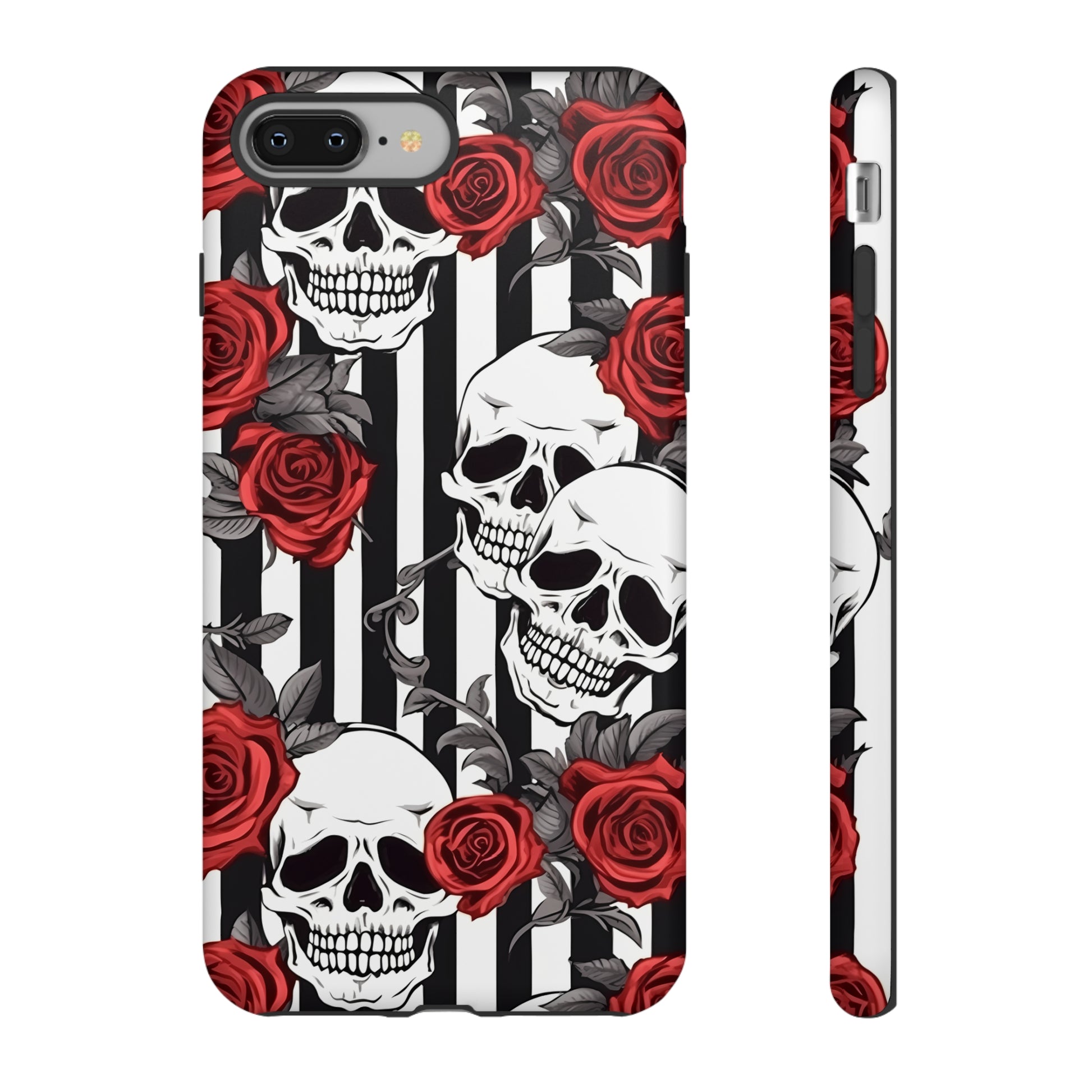 Striped Skulls and Roses Tough Case for iPhone Samsung Google PhonePhone CaseVTZdesignsiPhone 8 PlusMatteAccessoriesGlossygothic