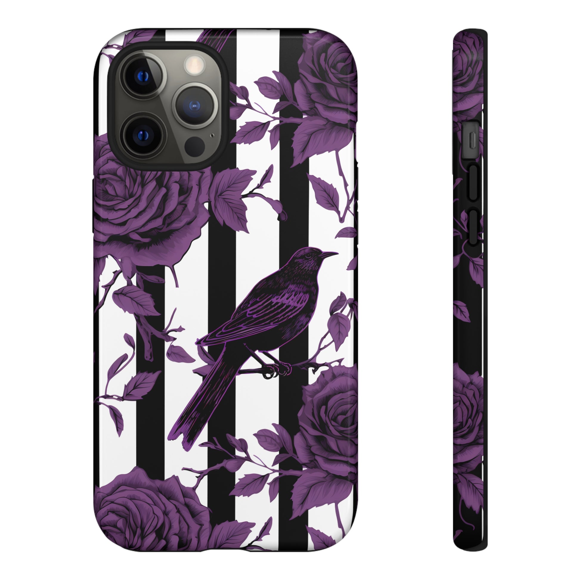 Striped Crows and Roses Tough Cases for iPhone Samsung Google PhonesPhone CaseVTZdesignsiPhone 12 Pro MaxGlossyAccessoriescrowsGlossy
