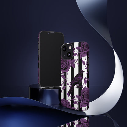 Striped Crows and Roses Tough Cases for iPhone Samsung Google Phones