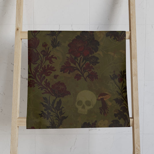 Skulls and Florals Green Hand Towel