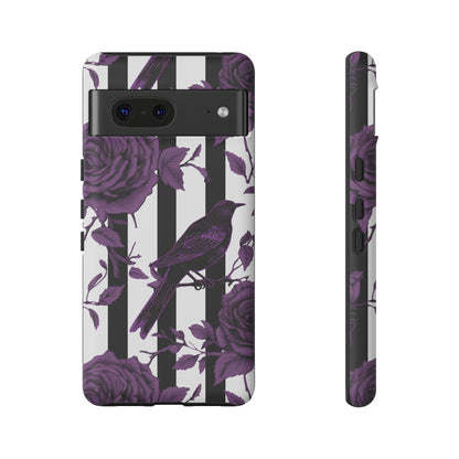 Striped Crows and Roses Tough Cases for iPhone Samsung Google PhonesPhone CaseVTZdesignsGoogle Pixel 7MatteAccessoriescrowsGlossy