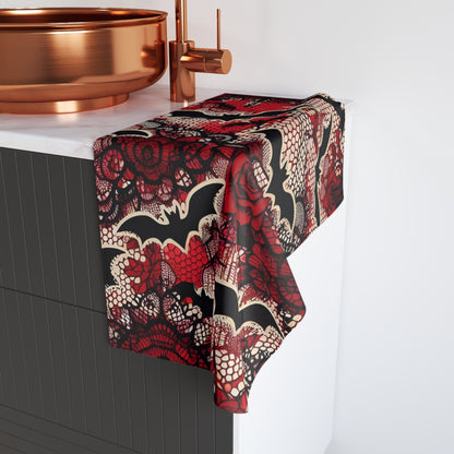 Red Lace Bats and Roses Hand Towel