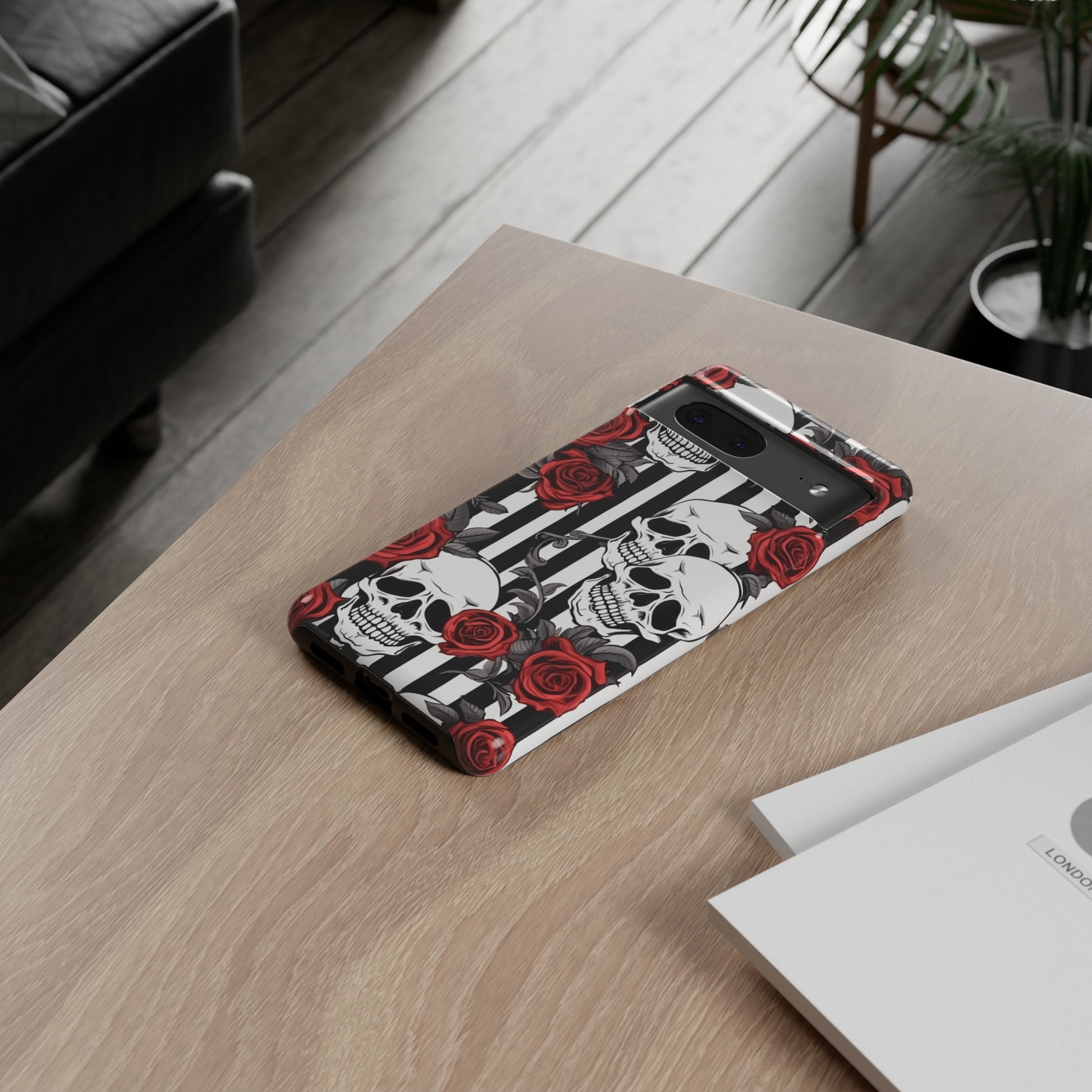 Striped Skulls and Roses Tough Case for iPhone Samsung Google PhonePhone CaseVTZdesignsiPhone 12 MiniMatteAccessoriesGlossygothic