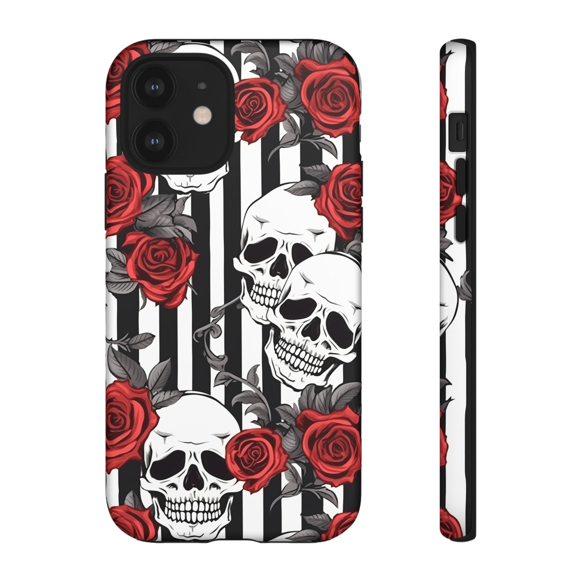 Striped Skulls and Roses Tough Case for iPhone Samsung Google PhonePhone CaseVTZdesignsiPhone 12MatteAccessoriesGlossygothic