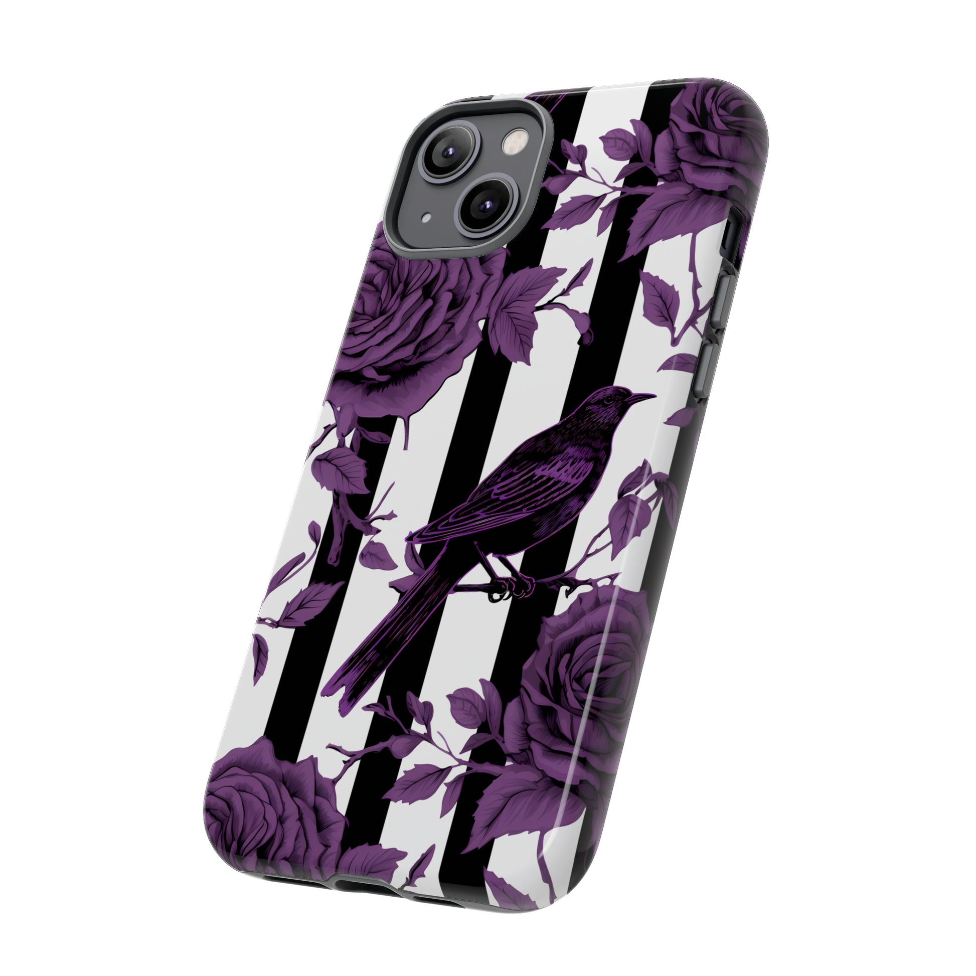 Striped Crows and Roses Tough Cases for iPhone Samsung Google PhonesPhone CaseVTZdesignsiPhone 13 ProMatteAccessoriescrowsGlossy