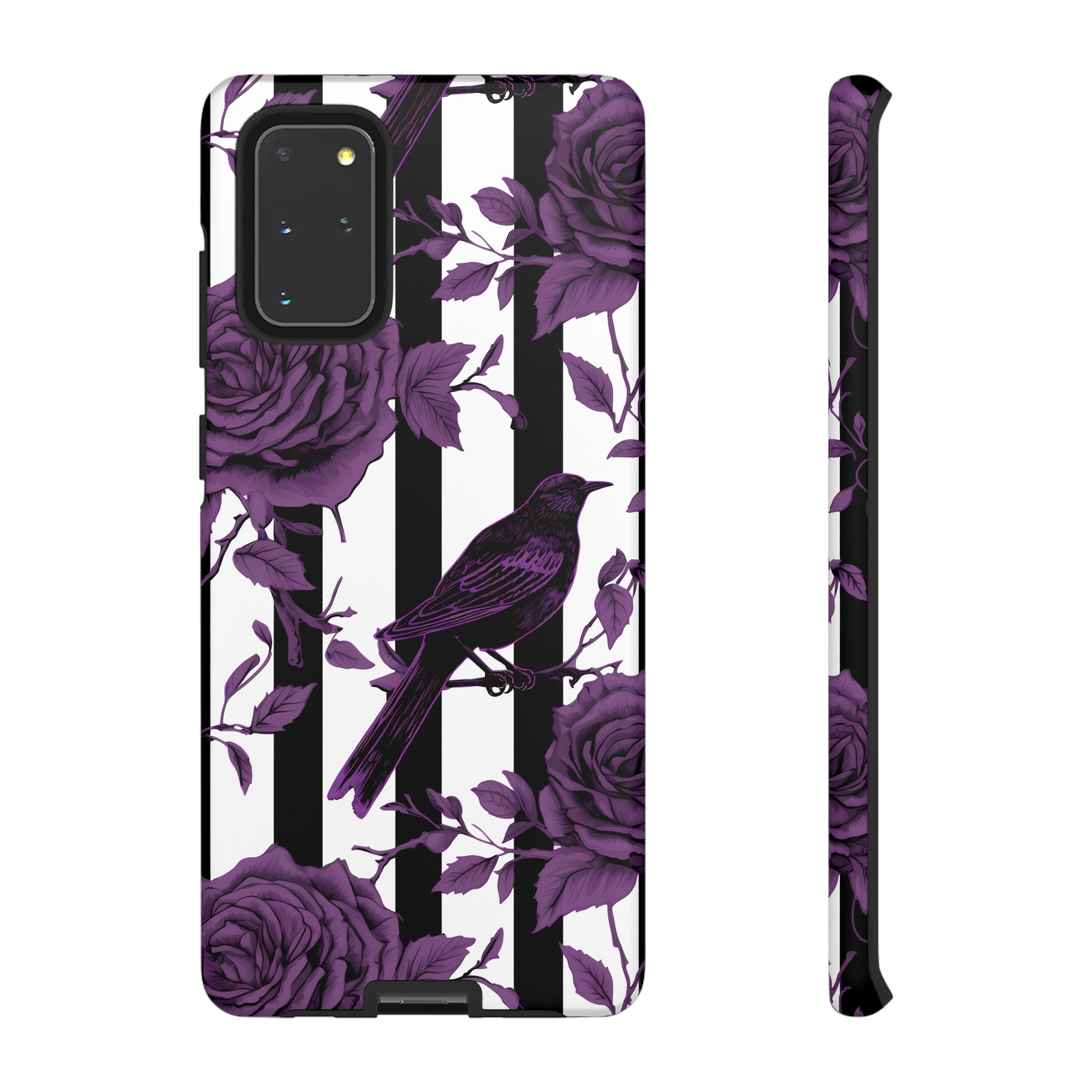 Striped Crows and Roses Tough Cases for iPhone Samsung Google PhonesPhone CaseVTZdesignsSamsung Galaxy S20+MatteAccessoriescrowsGlossy