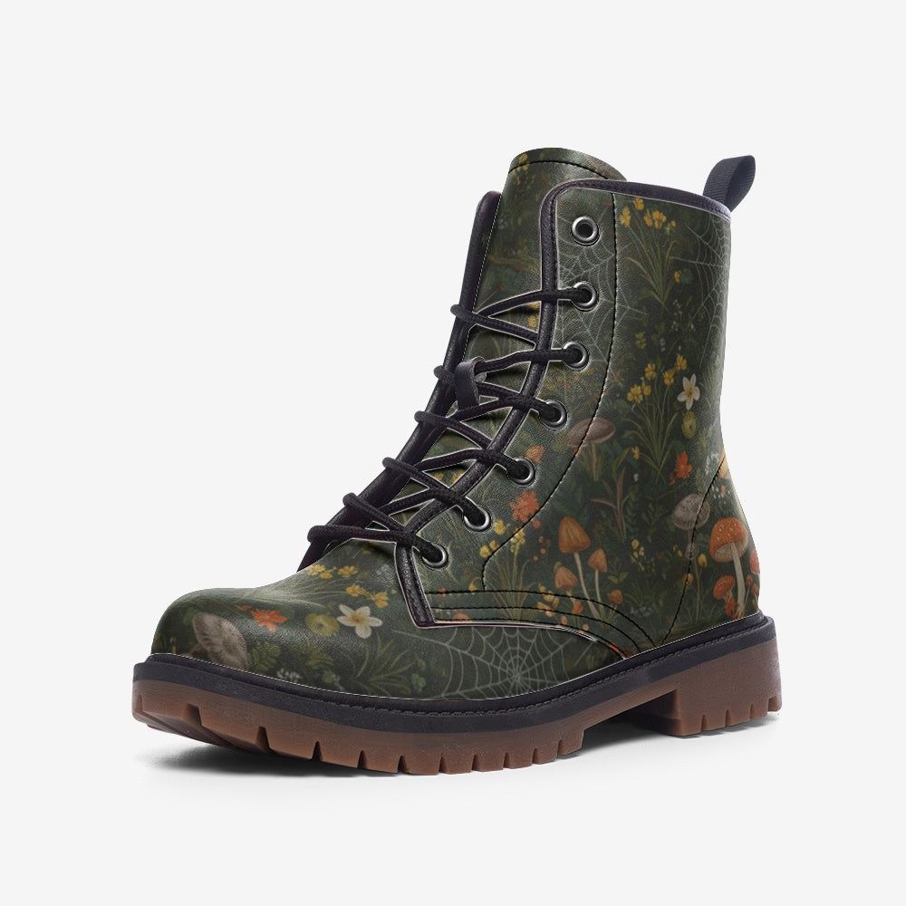 Mushrooms and Spiderwebs Combat Boots