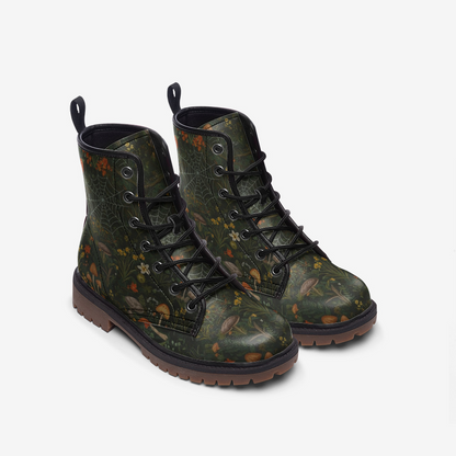 Mushrooms and Spiderwebs Combat Boots