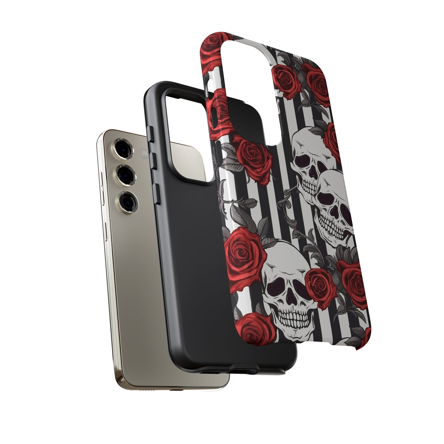 Striped Skulls and Roses Tough Case for iPhone Samsung Google PhonePhone CaseVTZdesignsiPhone 12 MiniMatteAccessoriesGlossygothic