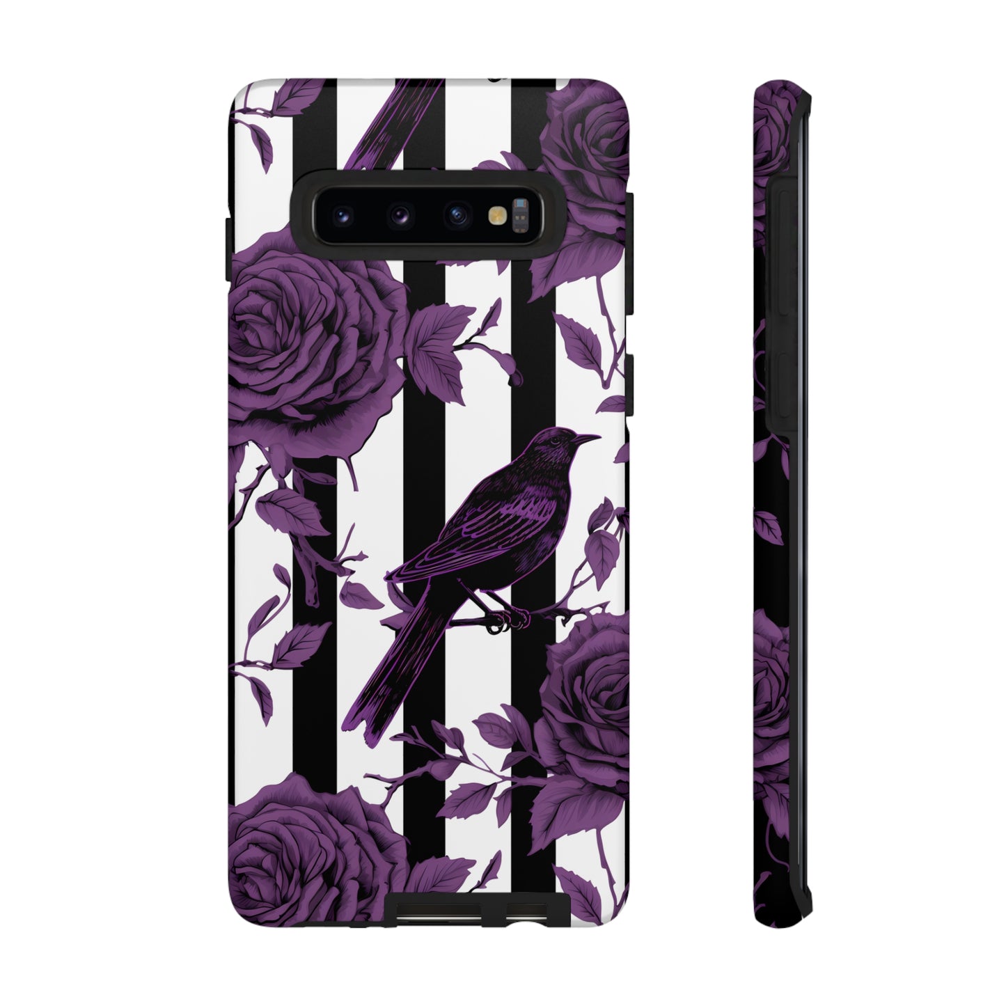 Striped Crows and Roses Tough Cases for iPhone Samsung Google PhonesPhone CaseVTZdesignsSamsung Galaxy S10MatteAccessoriescrowsGlossy