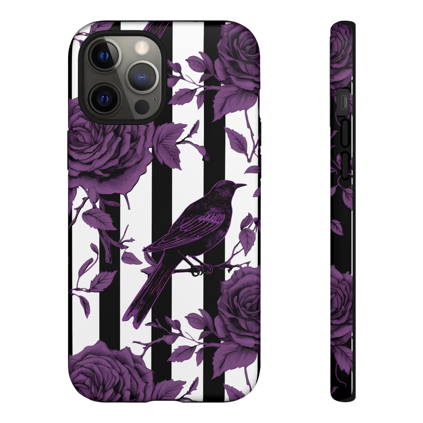 Striped Crows and Roses Tough Cases for iPhone Samsung Google PhonesPhone CaseVTZdesignsiPhone 12 Pro MaxMatteAccessoriescrowsGlossy