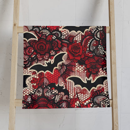 Red Lace Bats and Roses Hand Towel