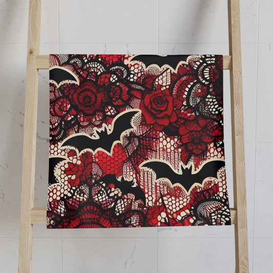 Red Lace Bats and Roses Hand Towel