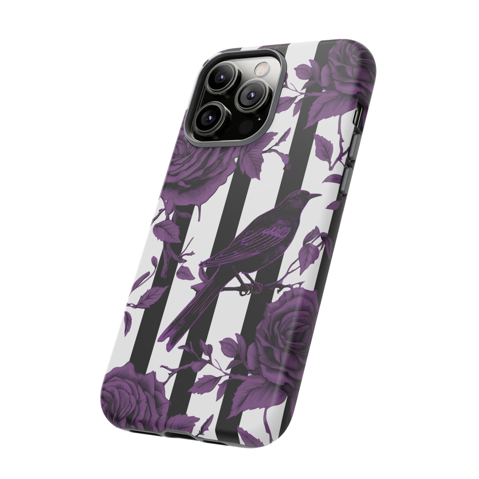 Striped Crows and Roses Tough Cases for iPhone Samsung Google PhonesPhone CaseVTZdesignsGoogle Pixel 5 5GGlossyAccessoriescrowsGlossy