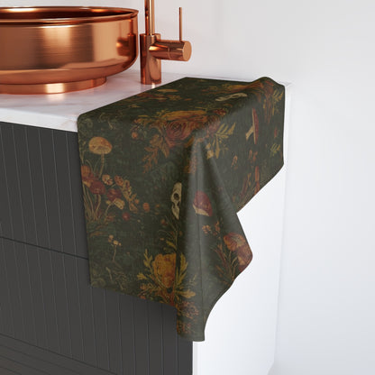 Mushrooms and Skulls Floral Hand Towel