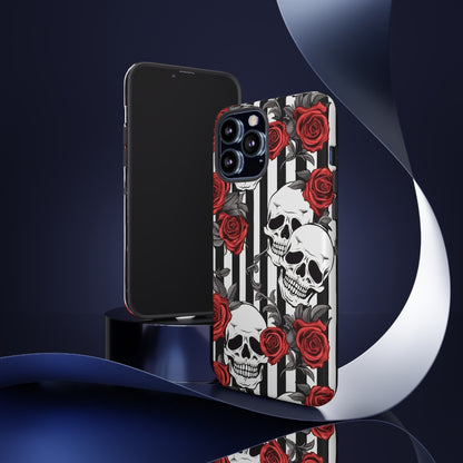 Striped Skulls and Roses Tough Case for iPhone Samsung Google Phone