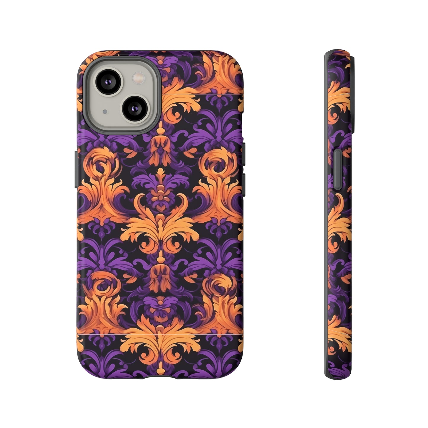 Purple and Orange Damask Tough Case for iPhone Samsung Google PhonePhone CaseVTZdesignsiPhone 14MatteAccessoriesbaroqueGlossy