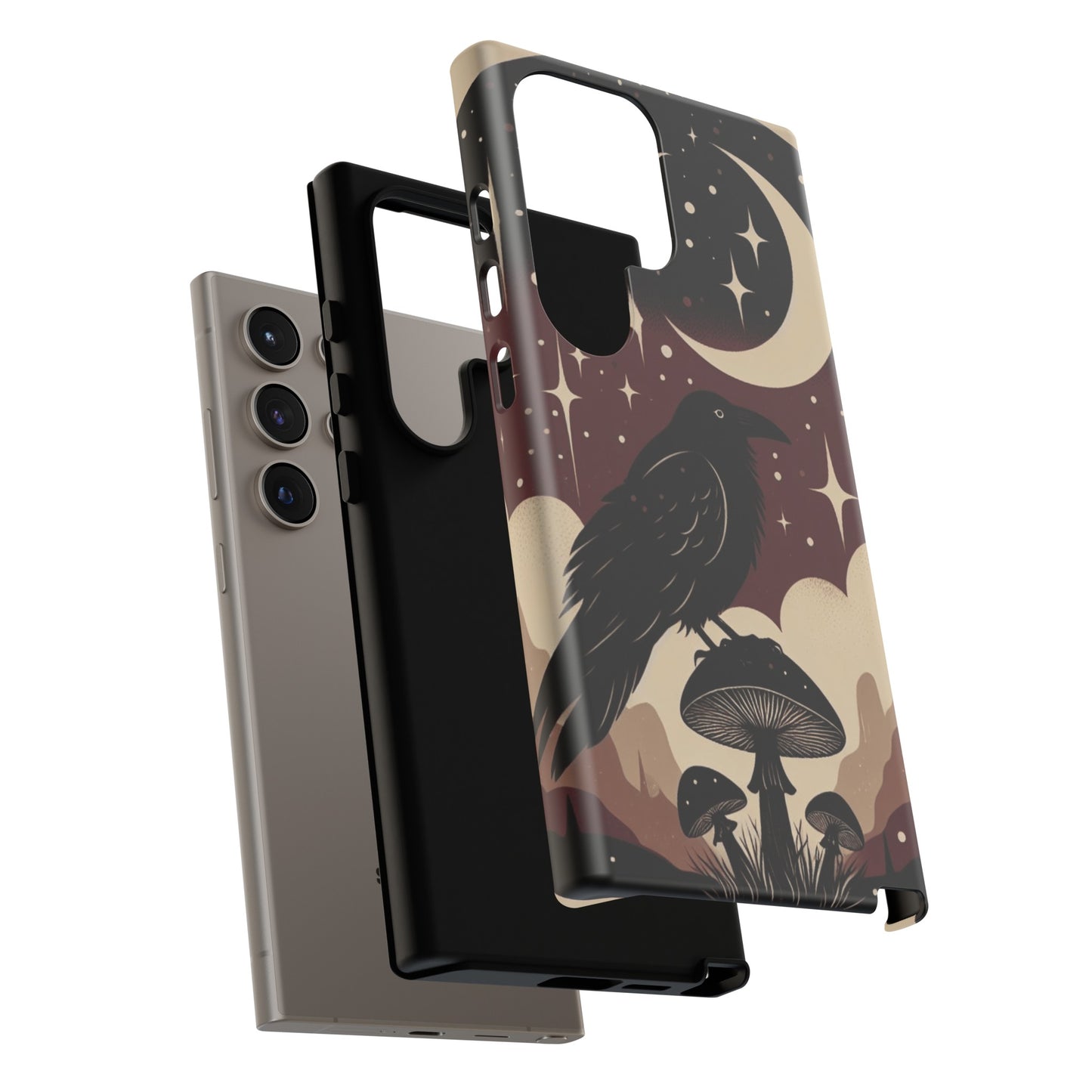 Raven On Mushroom Tough Phone Case For iPhone Samsung Google