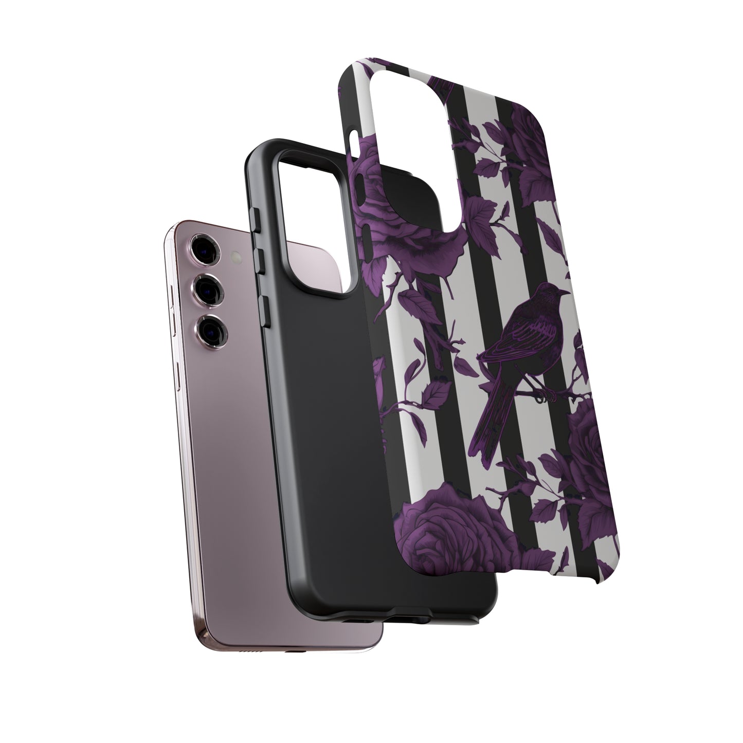 Striped Crows and Roses Tough Cases for iPhone Samsung Google Phones