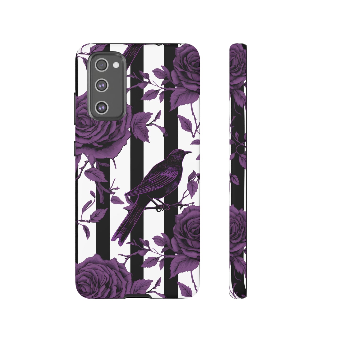 Striped Crows and Roses Tough Cases for iPhone Samsung Google PhonesPhone CaseVTZdesignsSamsung Galaxy S20 FEMatteAccessoriescrowsGlossy