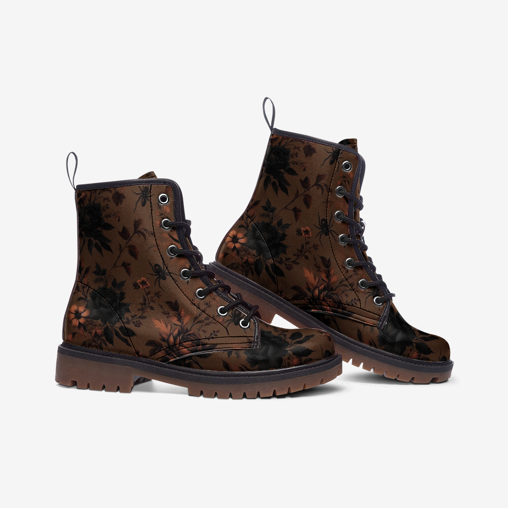 Autumn Florals and Spiders Combat Boots
