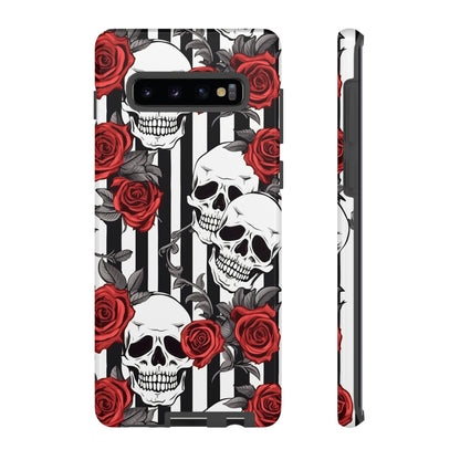 Striped Skulls and Roses Tough Case for iPhone Samsung Google PhonePhone CaseVTZdesignsSamsung Galaxy S10 PlusGlossyAccessoriesGlossygothic