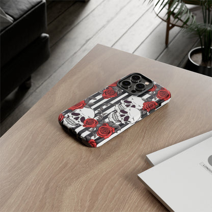 Striped Skulls and Roses Tough Case for iPhone Samsung Google PhonePhone CaseVTZdesignsiPhone 12 MiniMatteAccessoriesGlossygothic