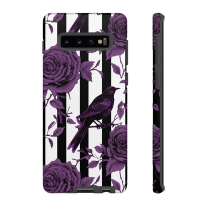 Striped Crows and Roses Tough Cases for iPhone Samsung Google PhonesPhone CaseVTZdesignsSamsung Galaxy S10 PlusMatteAccessoriescrowsGlossy