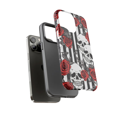 Striped Skulls and Roses Tough Case for iPhone Samsung Google PhonePhone CaseVTZdesignsiPhone 12 MiniMatteAccessoriesGlossygothic