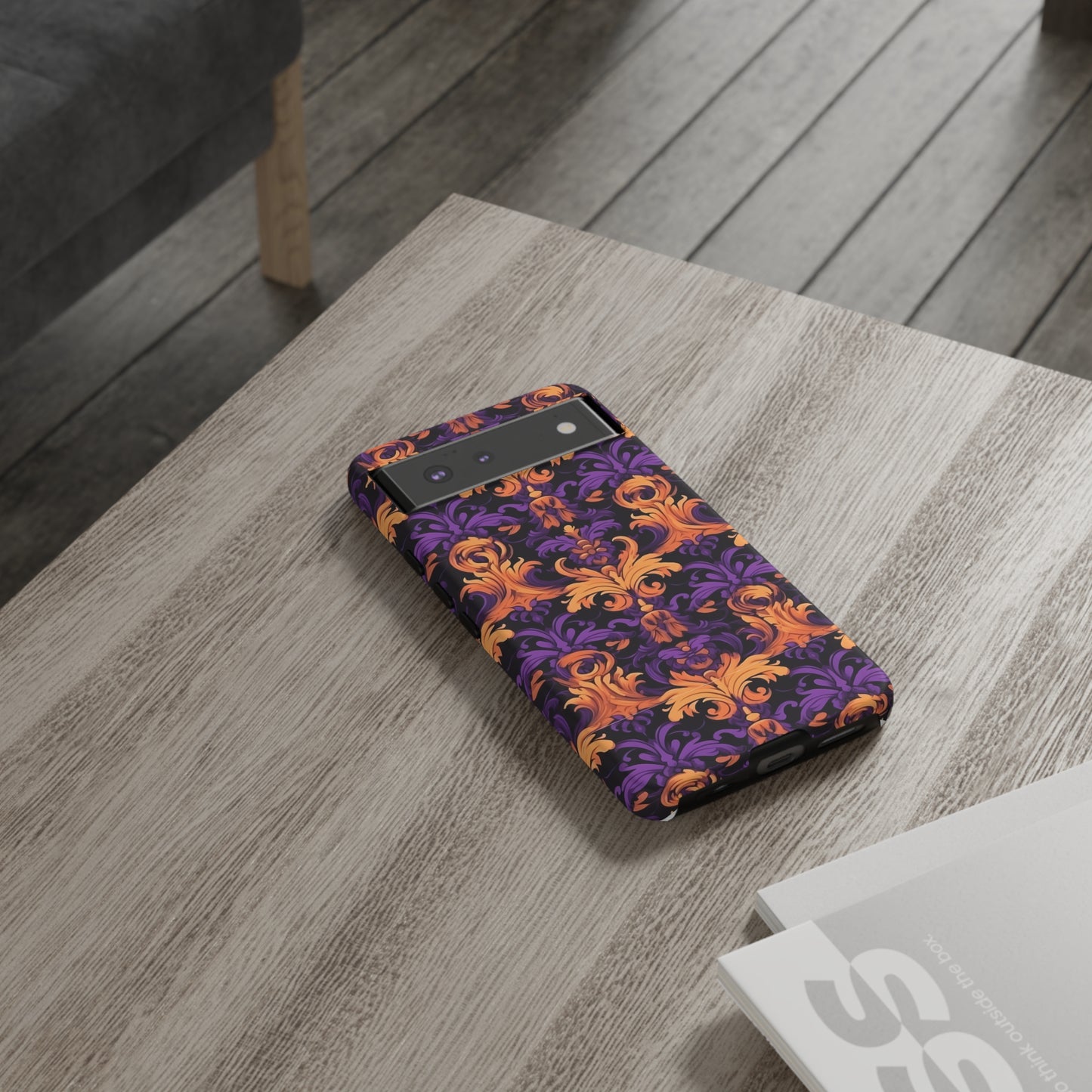 Purple and Orange Damask Tough Case for iPhone Samsung Google Phone