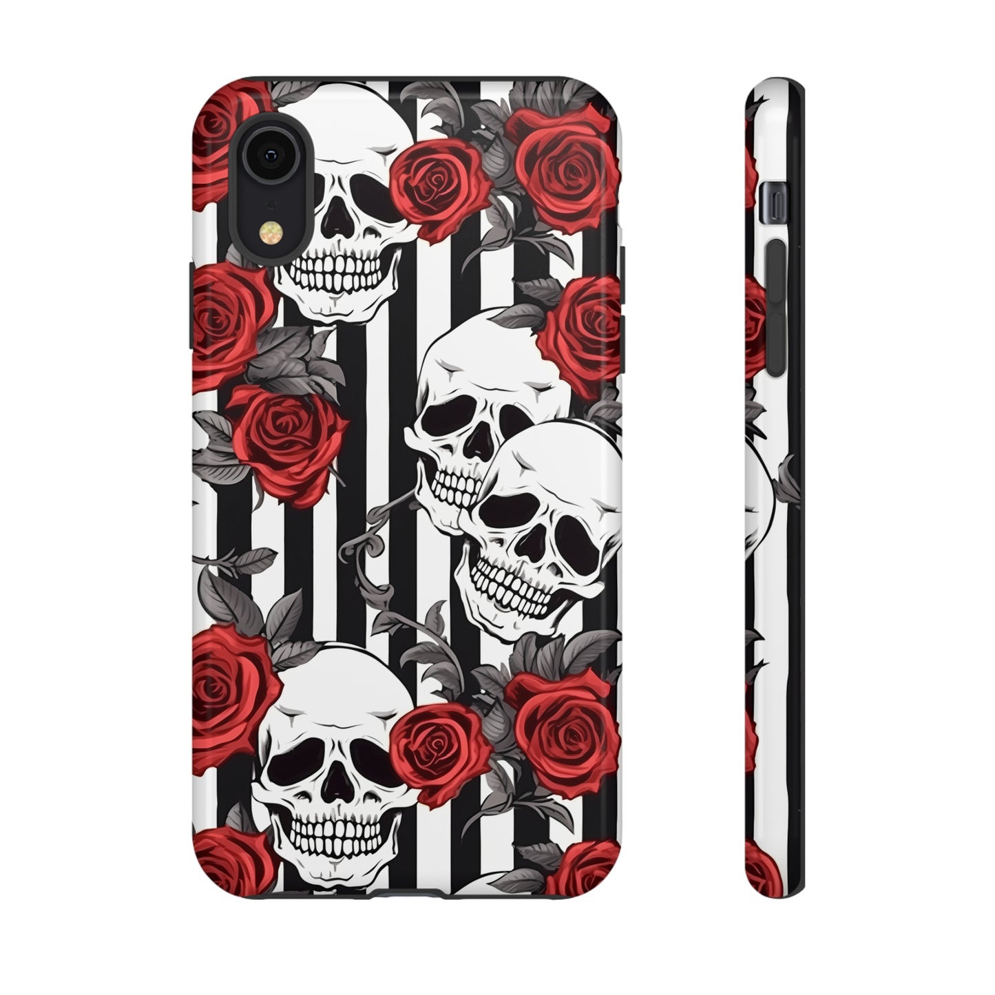 Striped Skulls and Roses Tough Case for iPhone Samsung Google PhonePhone CaseVTZdesignsiPhone XRGlossyAccessoriesGlossygothic