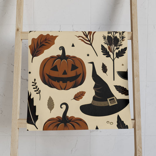 Ravens Pumpkins and Witch Hats Hand Towel