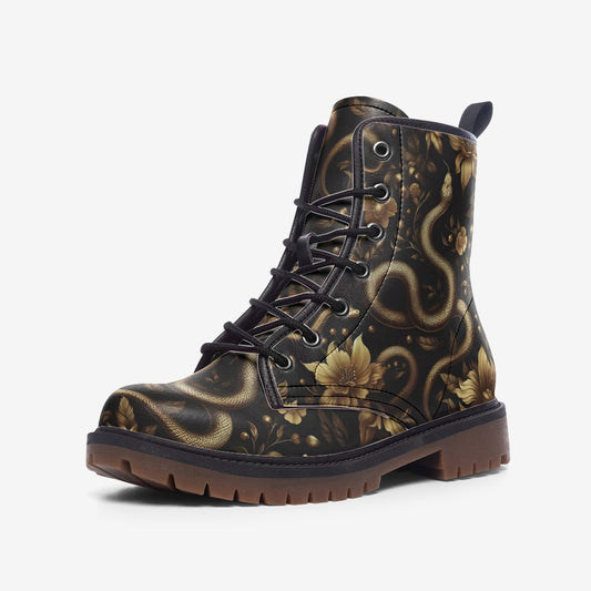 Gold Florals and Snakes Combat Boots