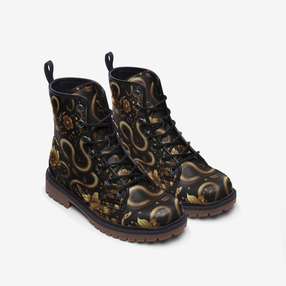 Gold Florals and Snakes Combat Boots