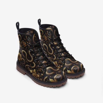Gold Florals and Snakes Combat Boots