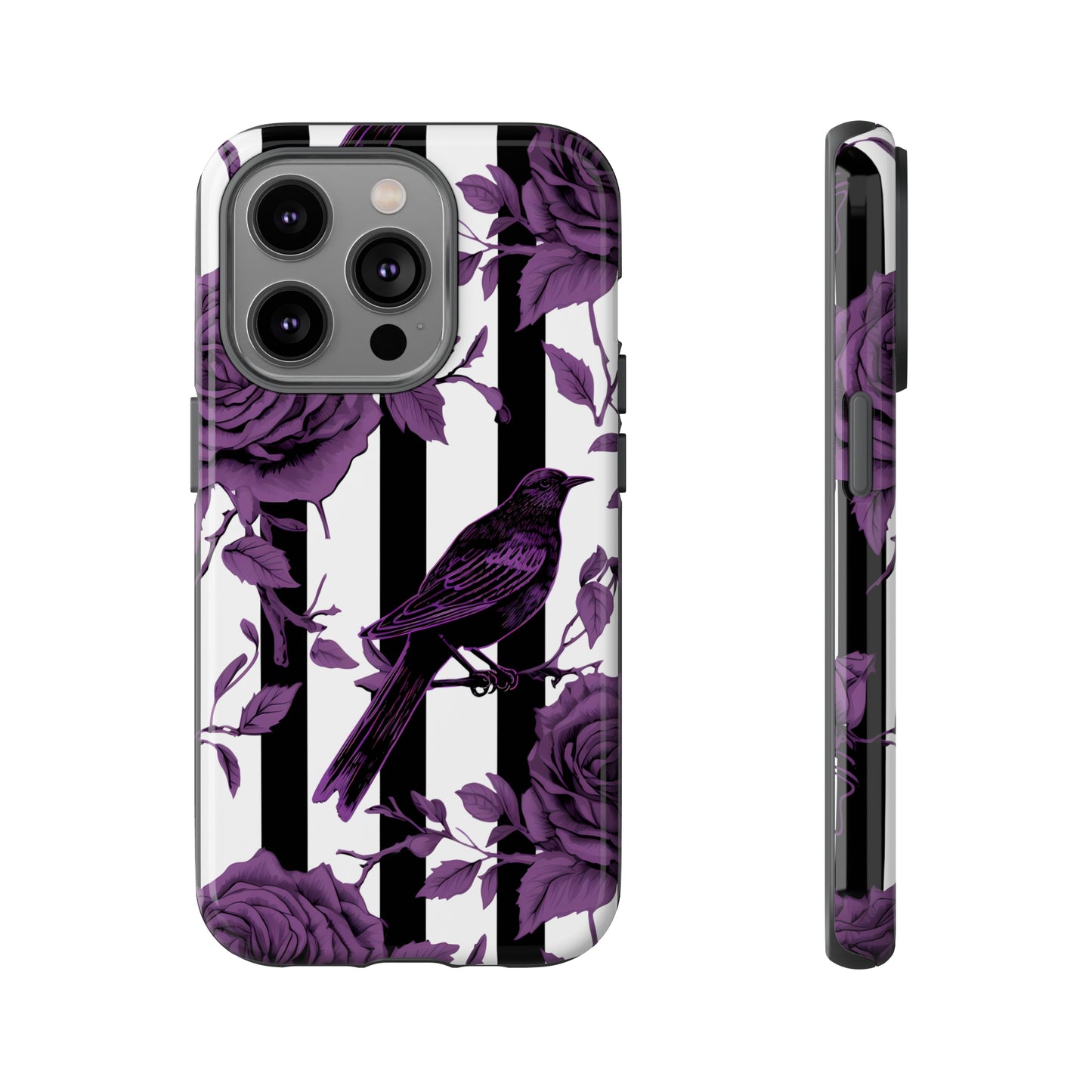 Striped Crows and Roses Tough Cases for iPhone Samsung Google PhonesPhone CaseVTZdesignsiPhone 14 ProGlossyAccessoriescrowsGlossy