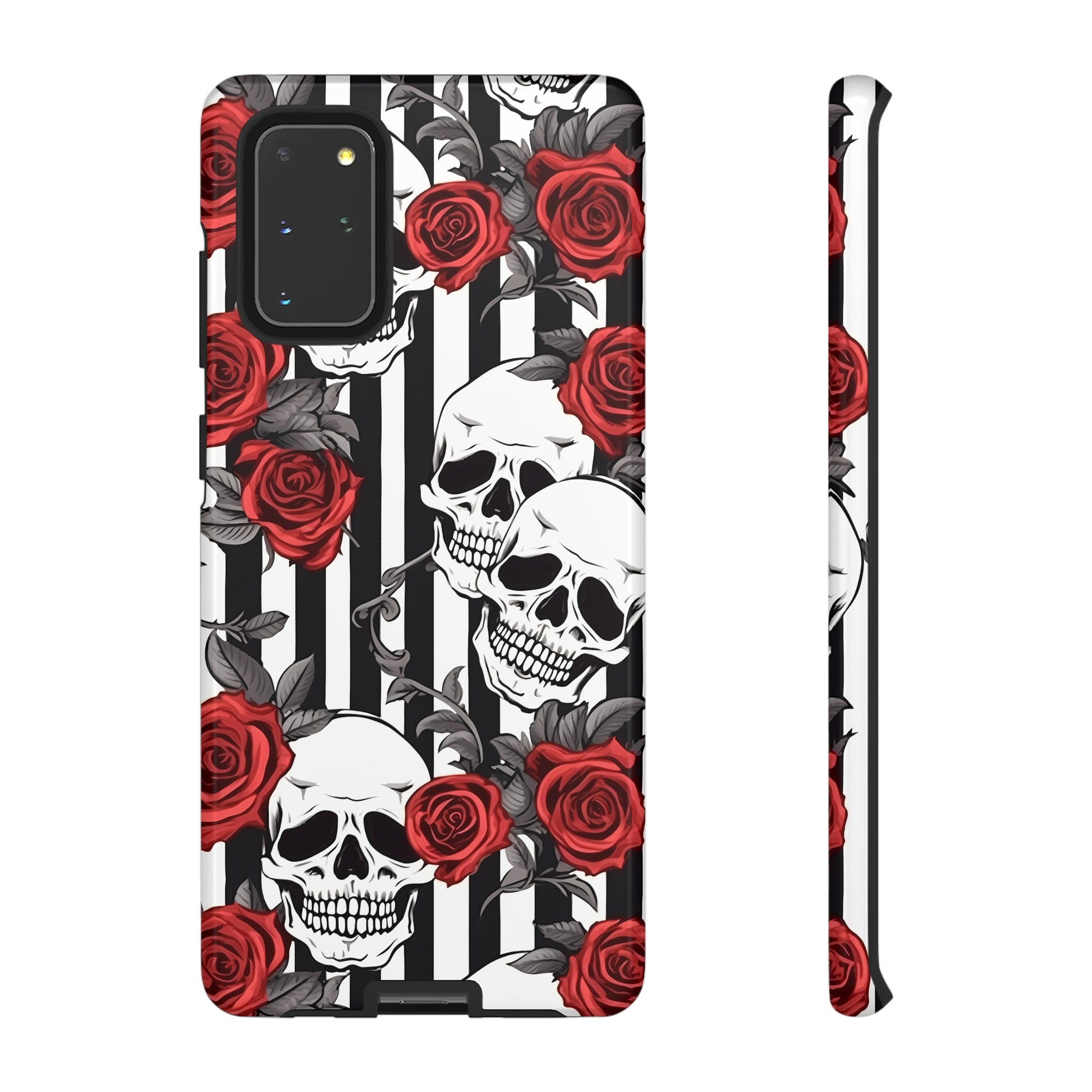 Striped Skulls and Roses Tough Case for iPhone Samsung Google PhonePhone CaseVTZdesignsSamsung Galaxy S20+GlossyAccessoriesGlossygothic