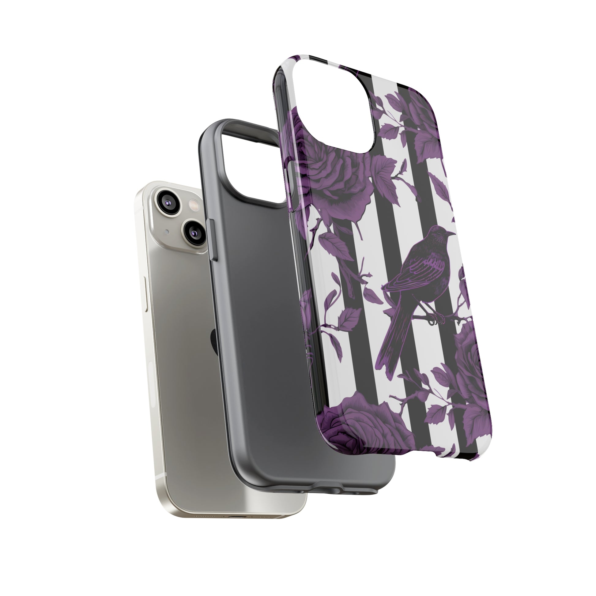 Striped Crows and Roses Tough Cases for iPhone Samsung Google PhonesPhone CaseVTZdesignsiPhone 8 PlusGlossyAccessoriescrowsGlossy